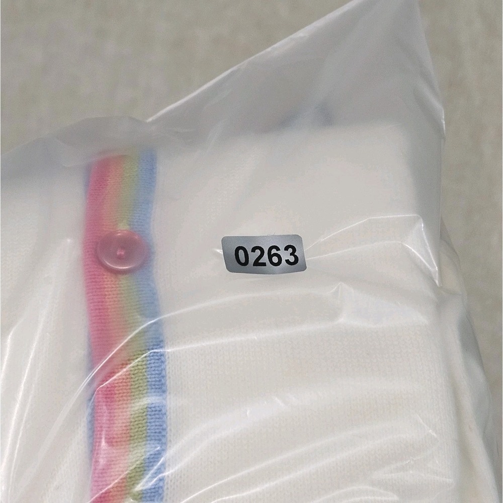 VTG SAG Harbor White Layered Look Cardigan with Rainbow Pipping Measures Medium - Picture 7 of 7